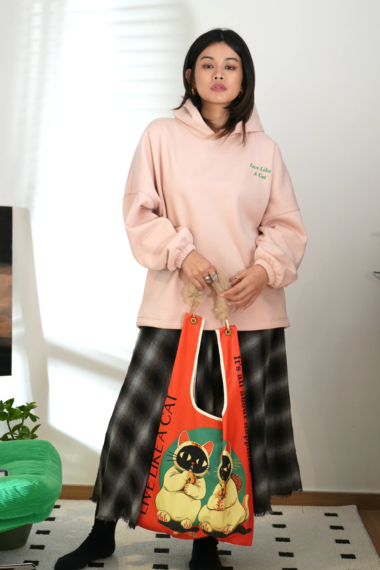 24627 TWIN LUCKY CAT shopping bag with removable
