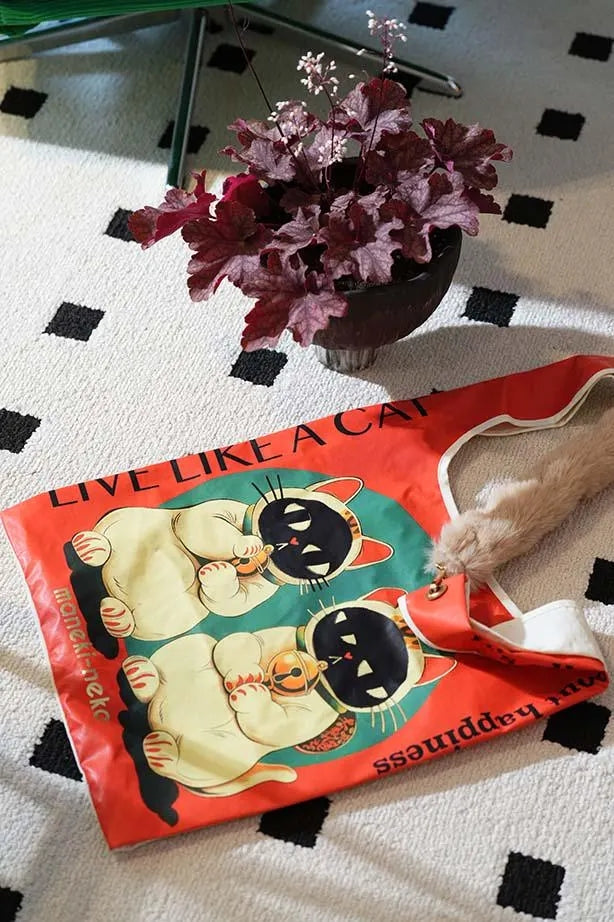 24627 TWIN LUCKY CAT shopping bag with removable