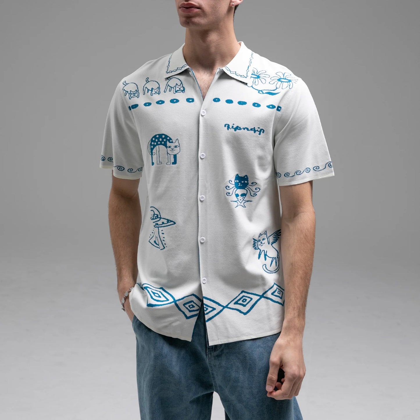 BLONDED KNITTED BUTTON UP (OFF WHITE)