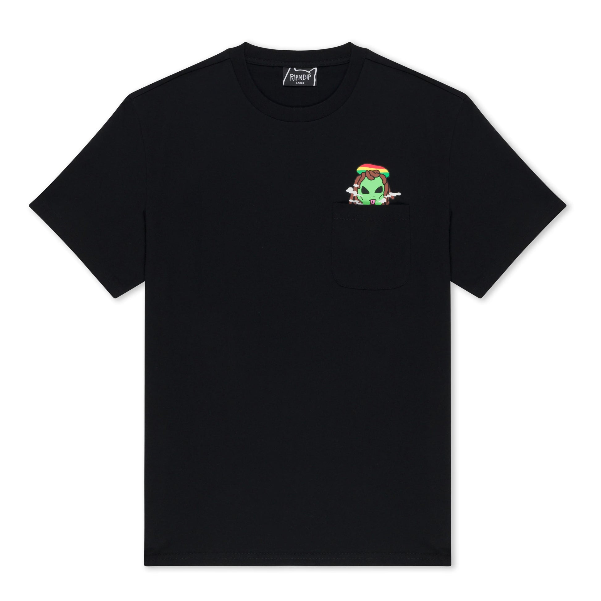SMOKING RASTA ALIEN POCKET TEE (BLACK)