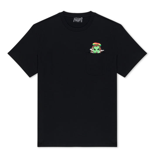 SMOKING RASTA ALIEN POCKET TEE (BLACK)