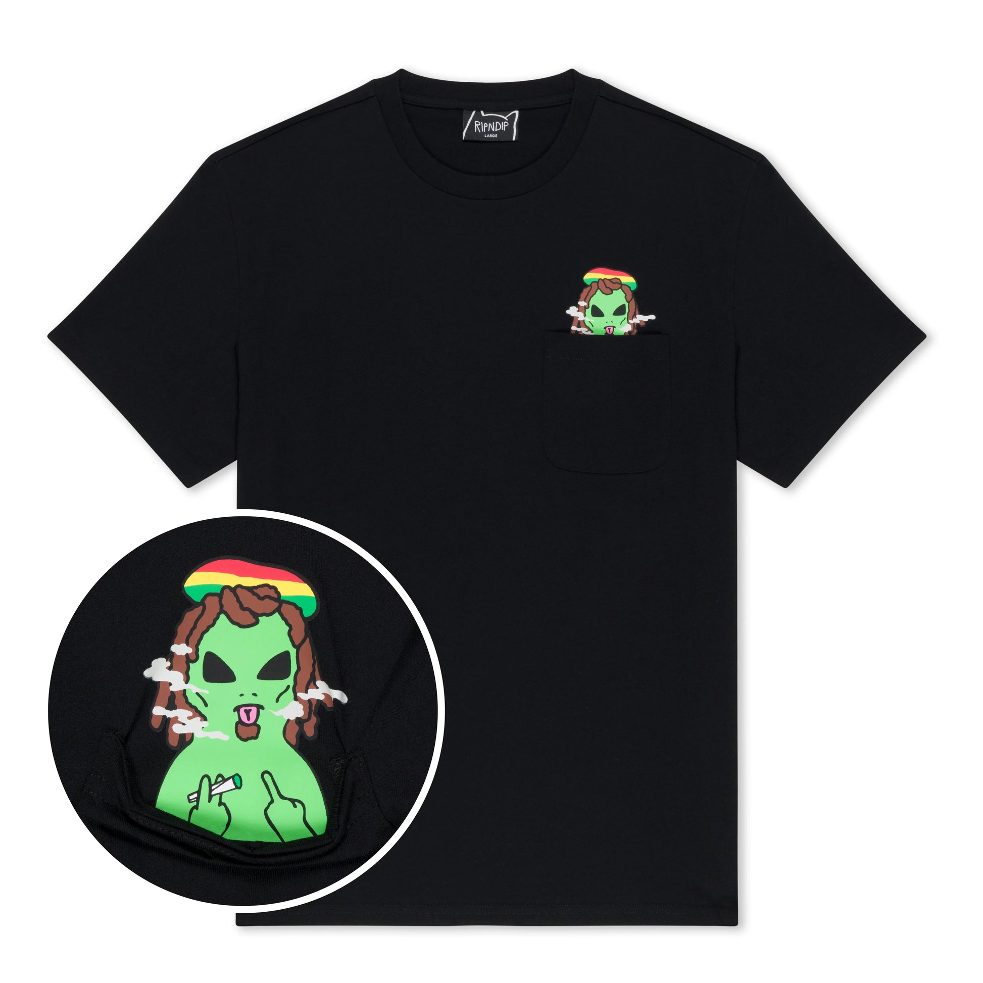 SMOKING RASTA ALIEN POCKET TEE (BLACK)