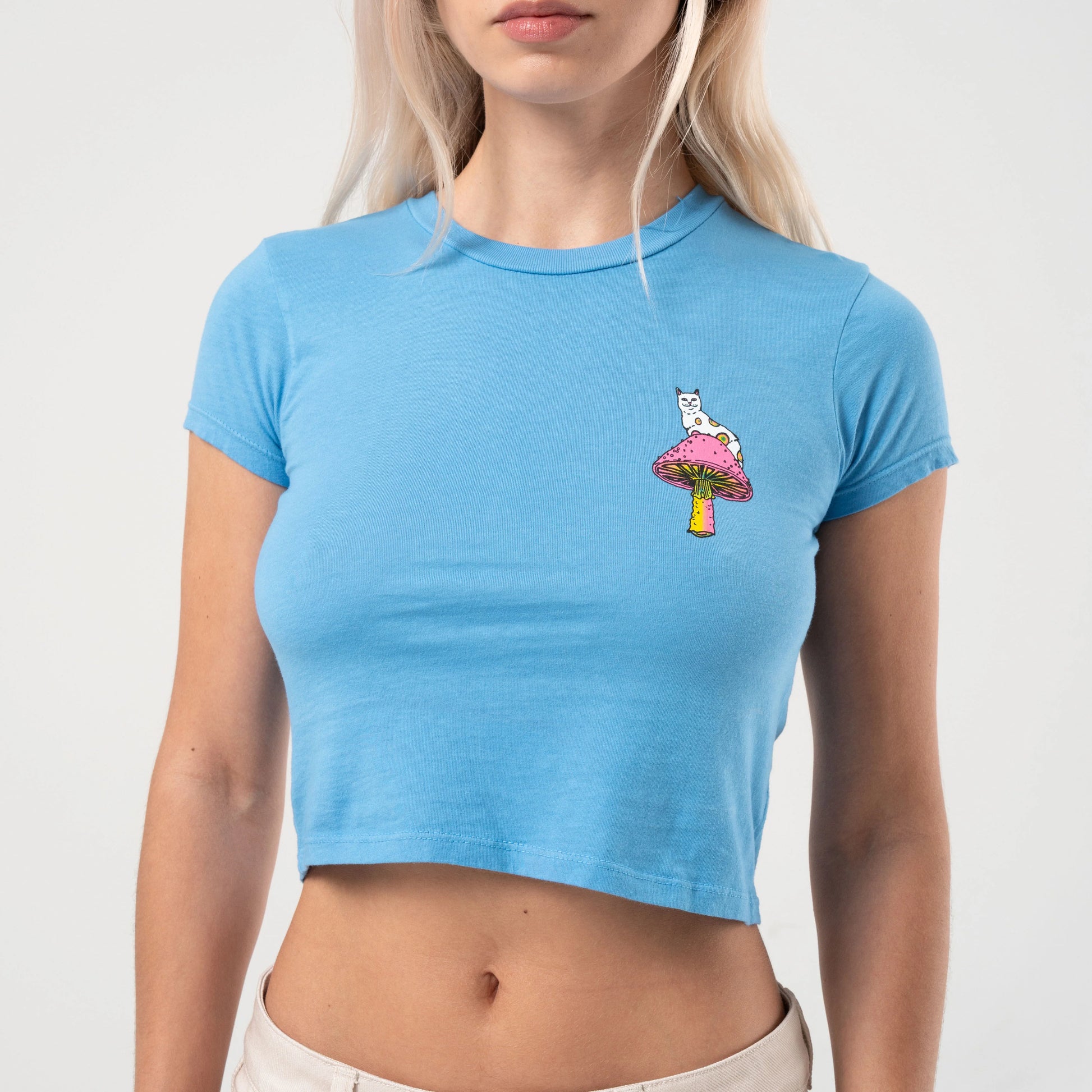 PSYCHEDELIC CROPPED BABY TEE (CORNFLOWER BLUE )