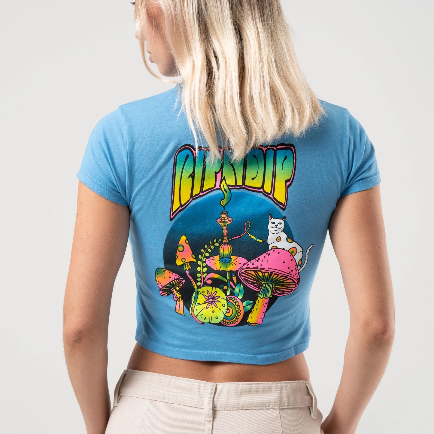 PSYCHEDELIC CROPPED BABY TEE (CORNFLOWER BLUE )