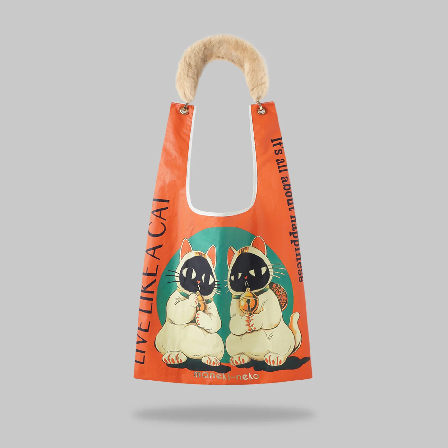 TWIN LUCKY CAT shopping bag with removable