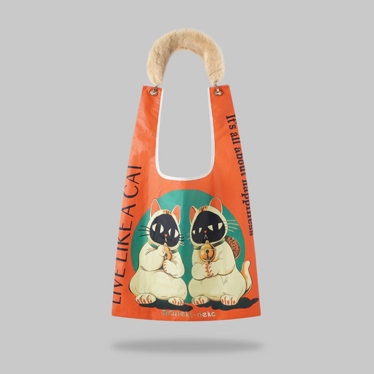 TWIN LUCKY CAT shopping bag with removable