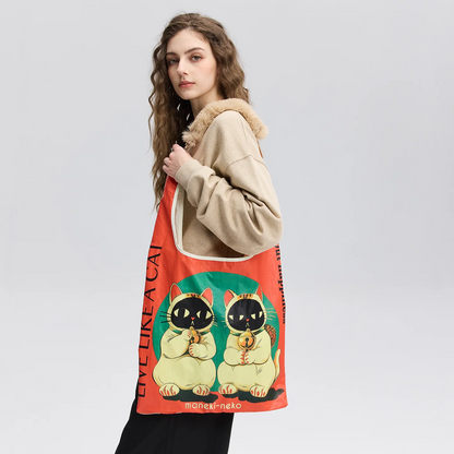 TWIN LUCKY CAT shopping bag with removable