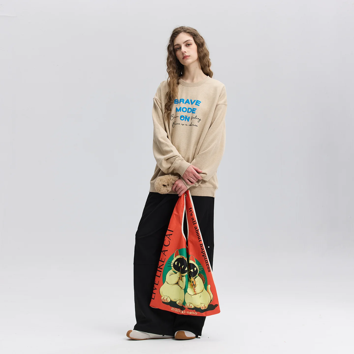 TWIN LUCKY CAT shopping bag with removable