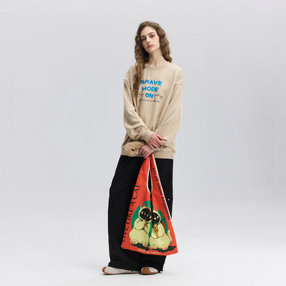 TWIN LUCKY CAT shopping bag with removable