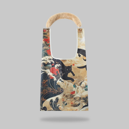 RETRO LUCKY CAT Toby Bag with faux fur straps