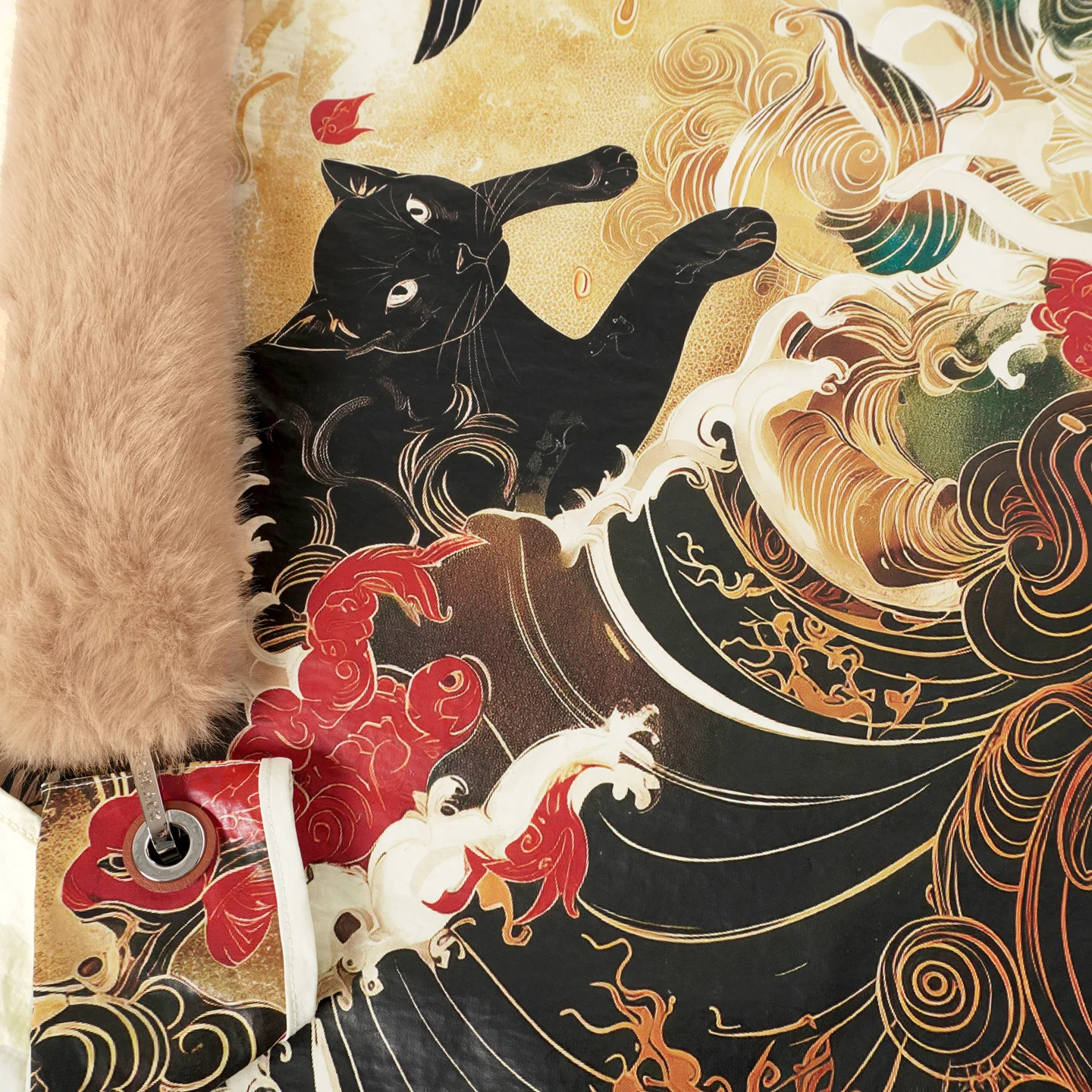 RETRO LUCKY CAT Toby Bag with faux fur straps