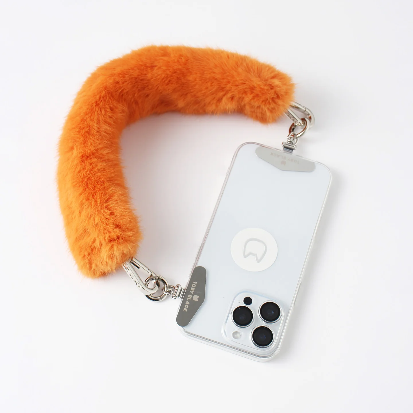 TOBY BLACK Orange Fur Bag Strap/Wrist Strap with Phone Strap