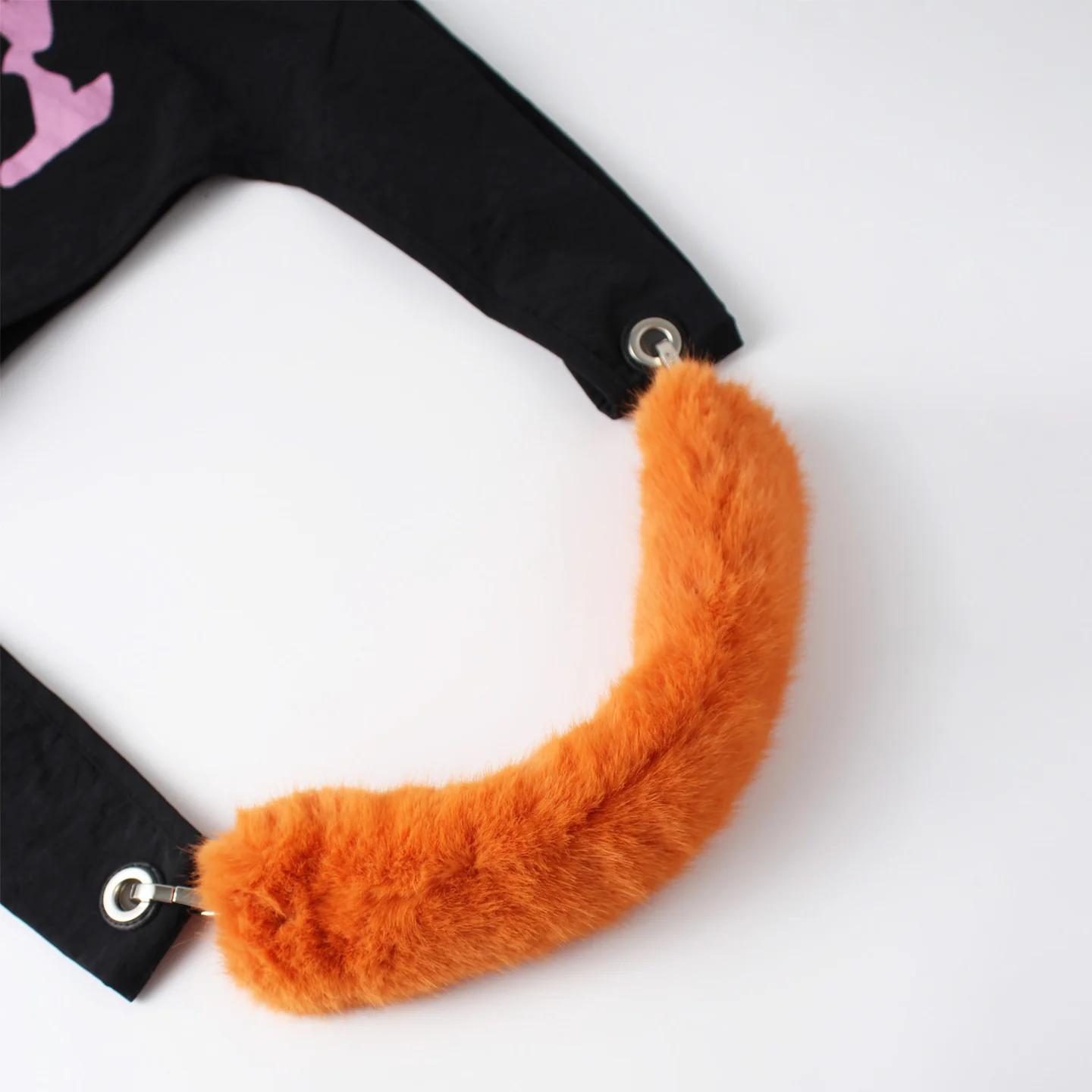 TOBY BLACK Orange Fur Bag Strap/Wrist Strap with Phone Strap