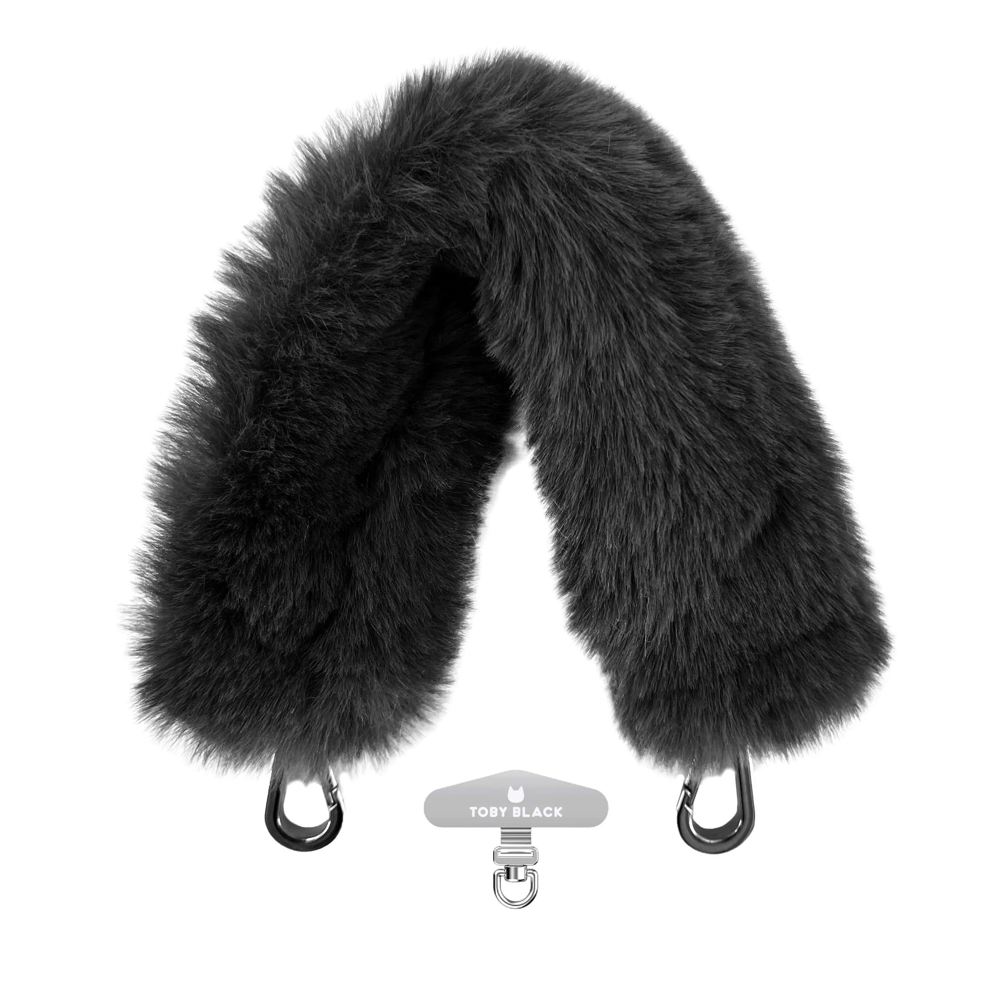 Black Fur Bag Strap/Wrist Strap with Phone