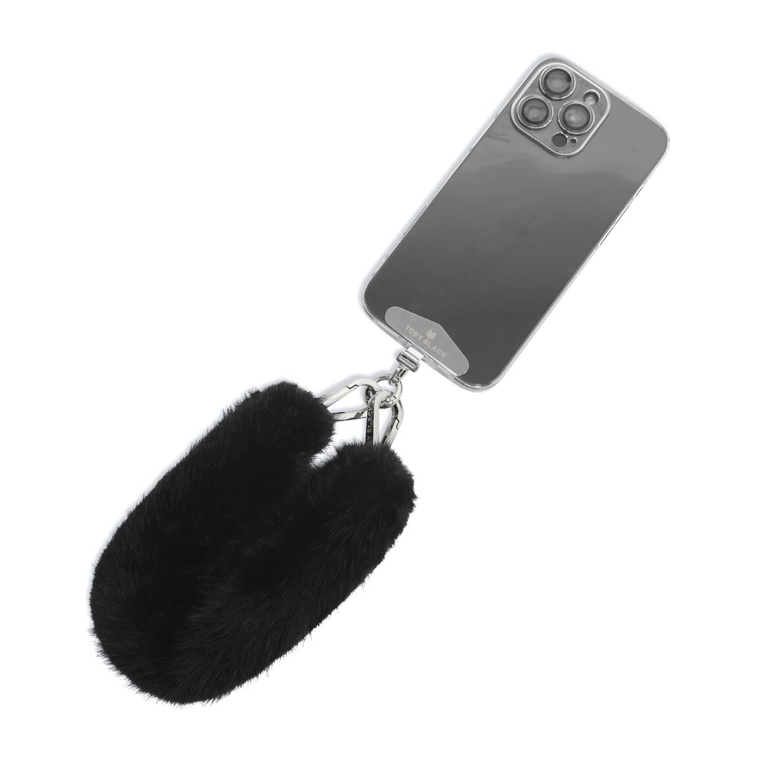 Black Fur Bag Strap/Wrist Strap with Phone