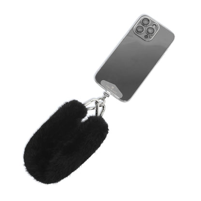 Black Fur Bag Strap/Wrist Strap with Phone