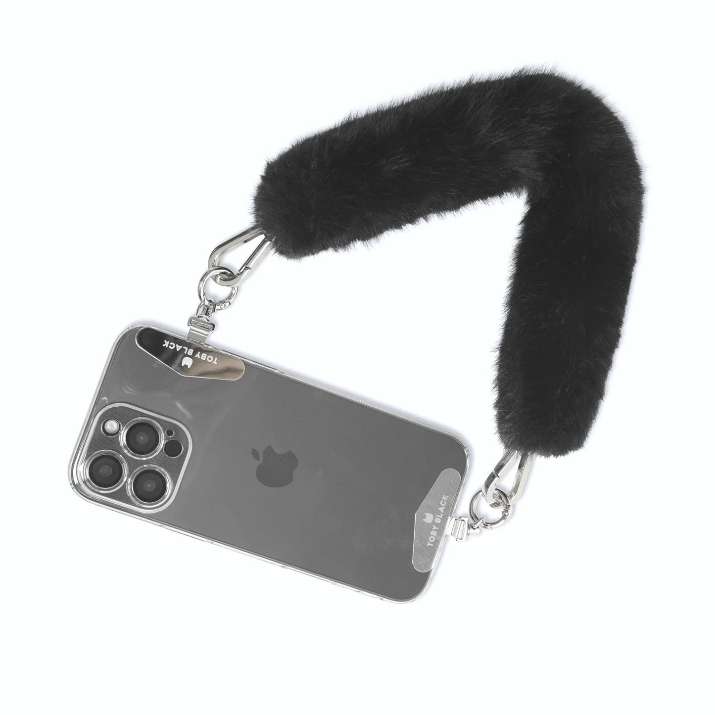 Black Fur Bag Strap/Wrist Strap with Phone