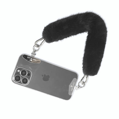 Black Fur Bag Strap/Wrist Strap with Phone