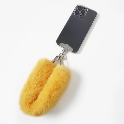 Yellow Fur Bag Strap/Wrist Strap with Phone Strap