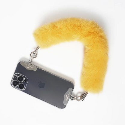 Yellow Fur Bag Strap/Wrist Strap with Phone Strap