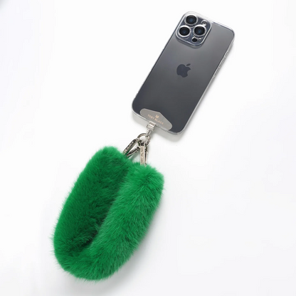 Green Fur Bag Strap/Wrist Strap with Phone Strap