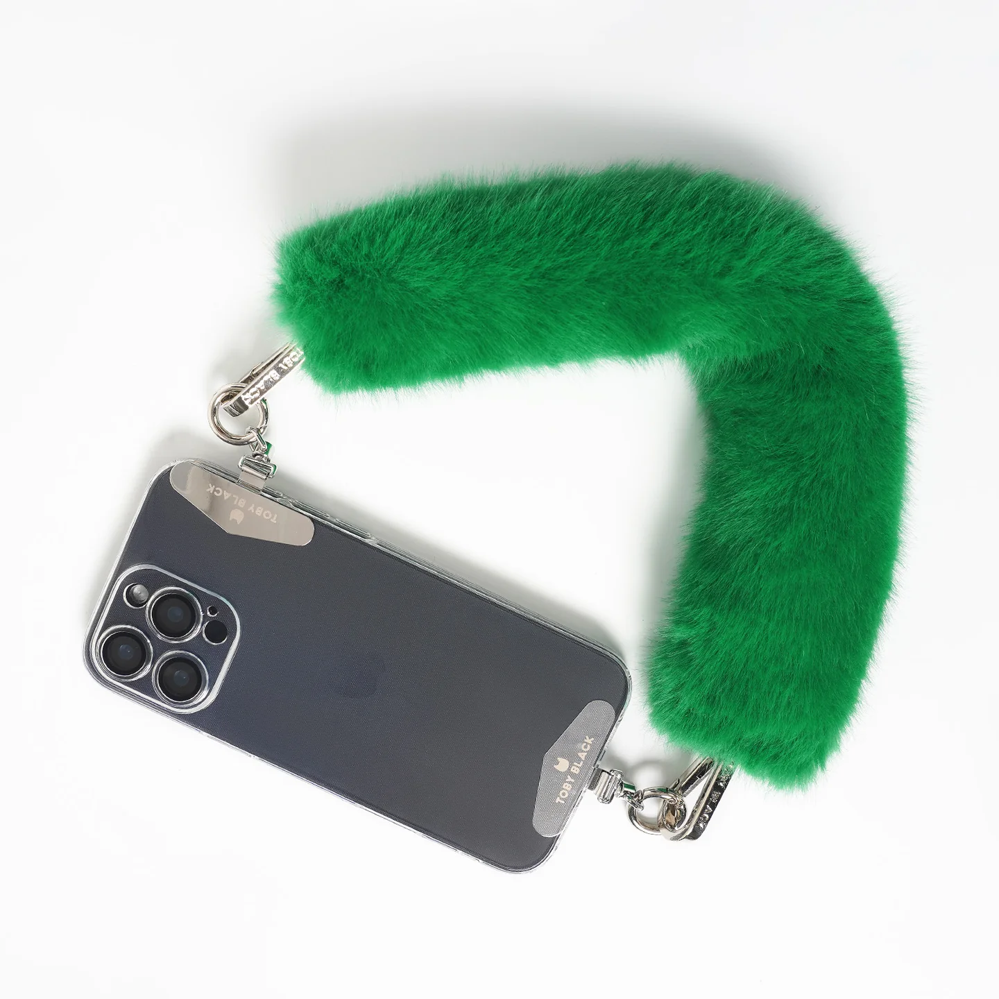 Green Fur Bag Strap/Wrist Strap with Phone Strap