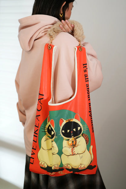 24627 TWIN LUCKY CAT shopping bag with removable