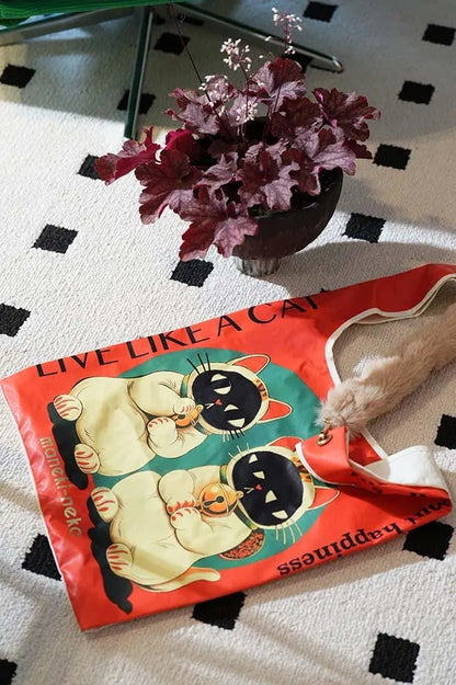 24627 TWIN LUCKY CAT shopping bag with removable