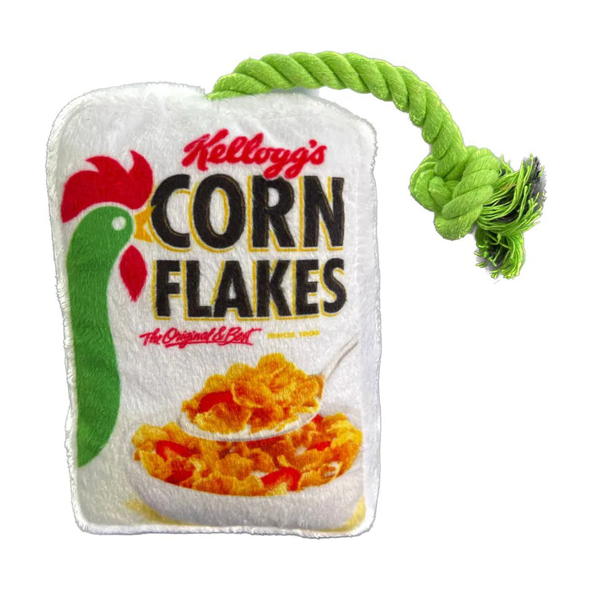 KELLOGG'S SQUEAKY TOY WITH ROPE(CORN FLAKES)