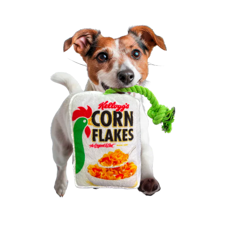 KELLOGG'S SQUEAKY TOY WITH ROPE(CORN FLAKES)