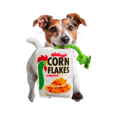 KELLOGG'S SQUEAKY TOY WITH ROPE(CORN FLAKES)