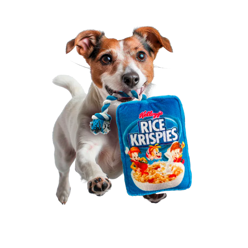 KELLOGG'S SQUEAKY TOY WITH ROPE(RICE KRISPIES)