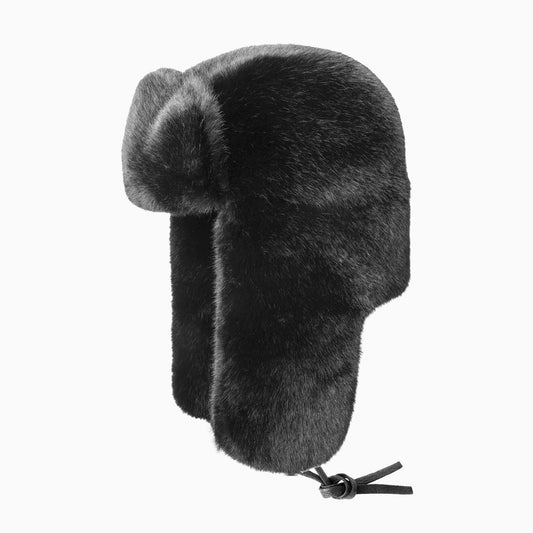 BLACK FAUX FUR TRAPPER