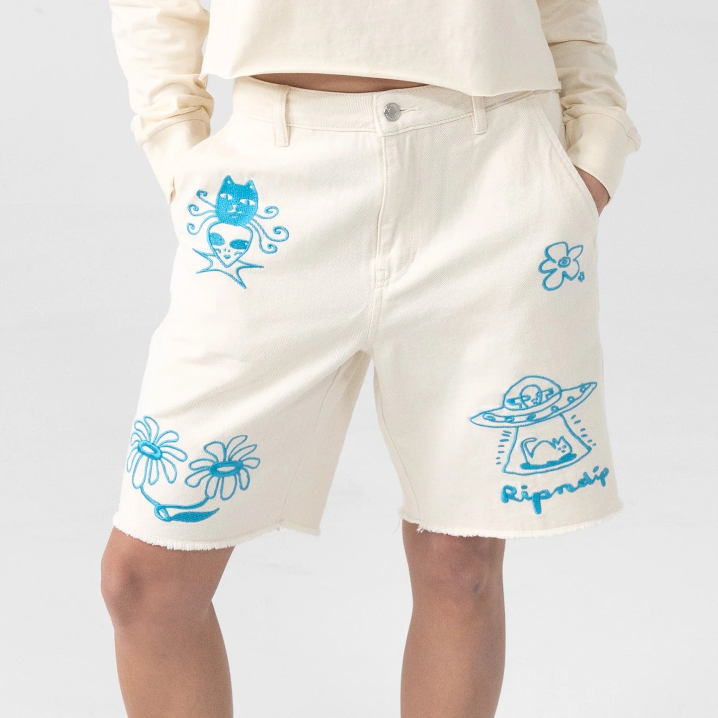 BLONDED DENIM SHORTS (OFF WHITE)