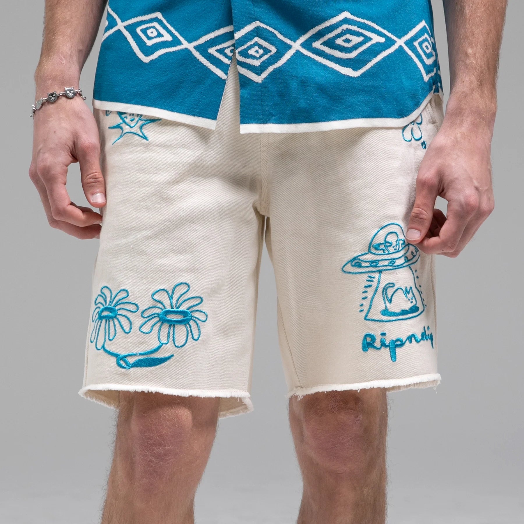 BLONDED DENIM SHORTS (OFF WHITE)