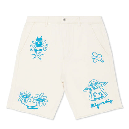 BLONDED DENIM SHORTS (OFF WHITE)