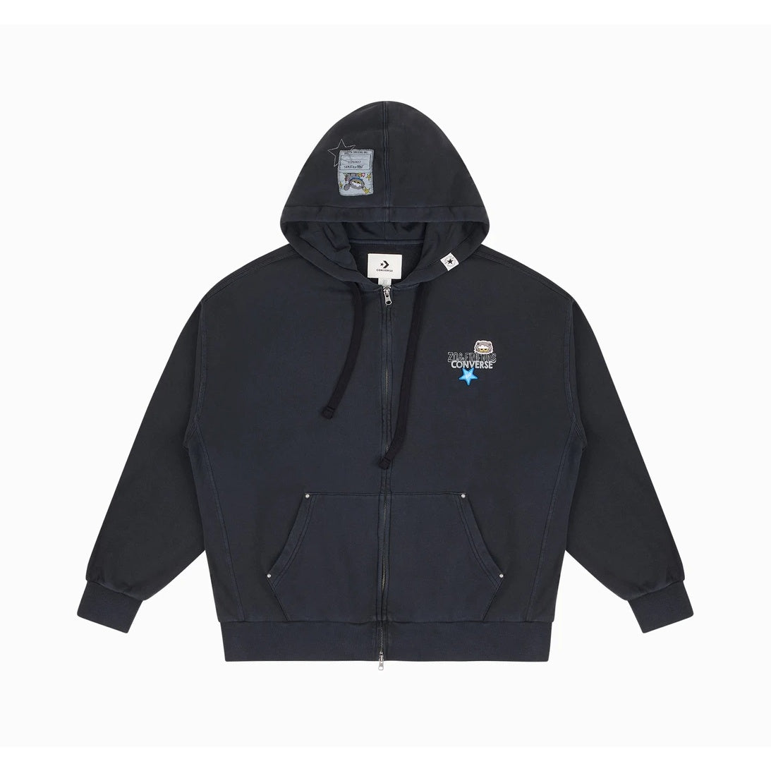 ZO&FRIENDS WASHED FULL ZIP HOODIE BLACK