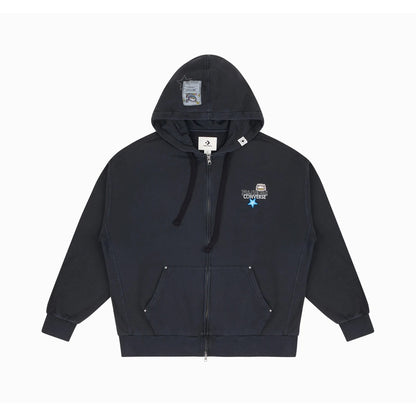 ZO&FRIENDS WASHED FULL ZIP HOODIE BLACK