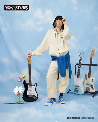 ZO&FRIENDS LOOSE FULL ZIP TOP EGRET
