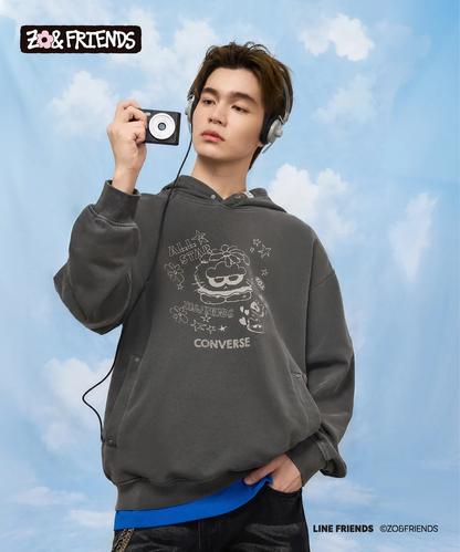 ZO&FRIENDS WASHED CREW HOODIE DARK MATTER