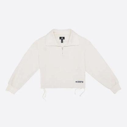 CROP HALF ZIP FLEECE TOP EGRET