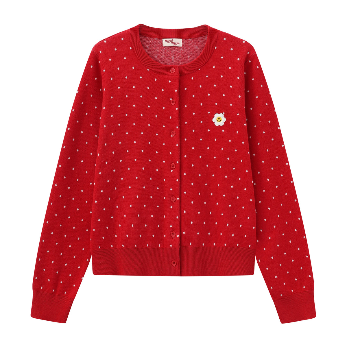 Short round neck polka dot sweater cardigan