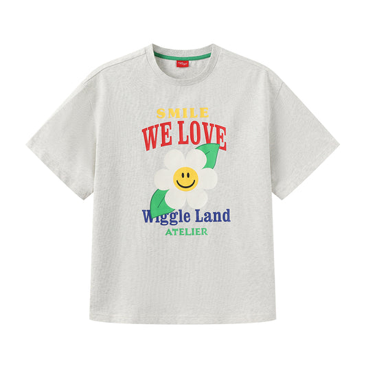 WIGGLE WIGGLE Smiley Flower Casual Crew Neck T-Shirt