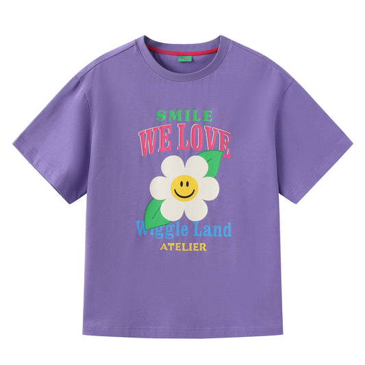 Smiley Flower Casual Crew Neck T-Shirt