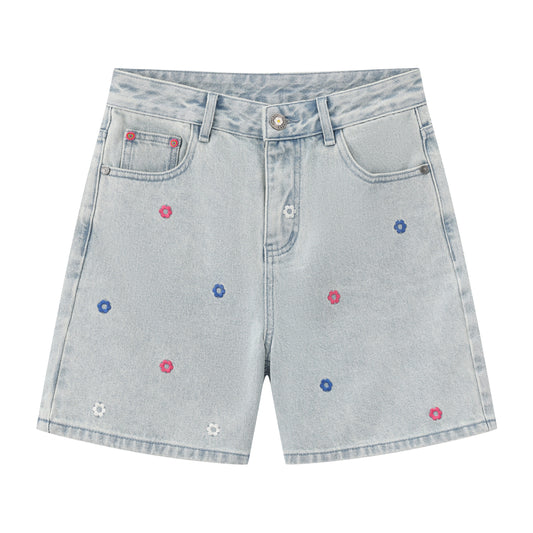 Loose High-Waist Denim Shorts